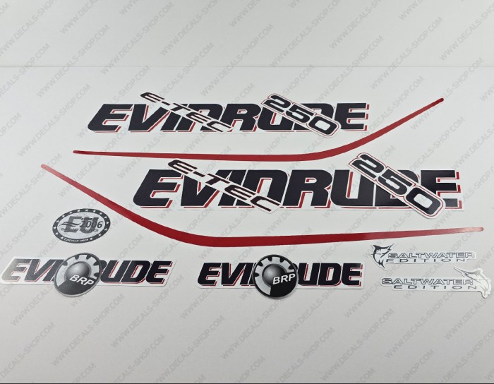 Evinrude 250HP E-tec (90° V6, 3.3L) White Cowling Outboard Decal Kit